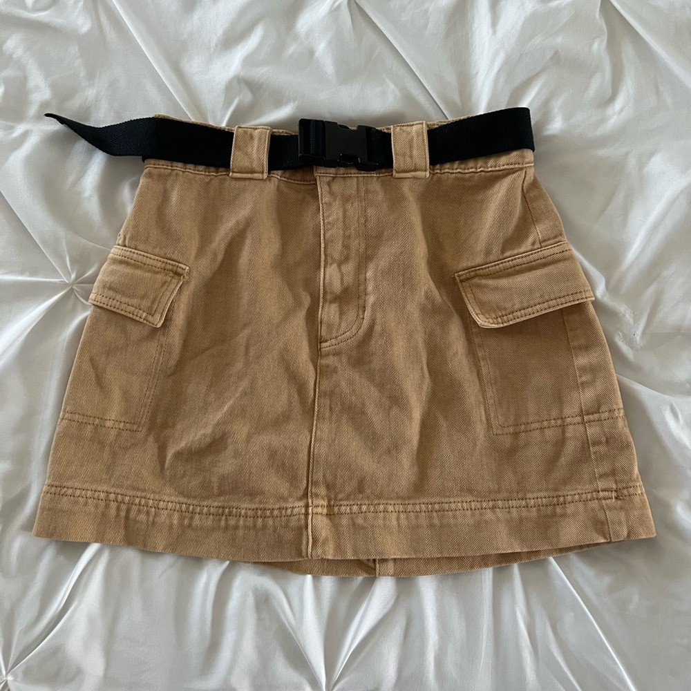 pacsun belted cargo mini skirt tan